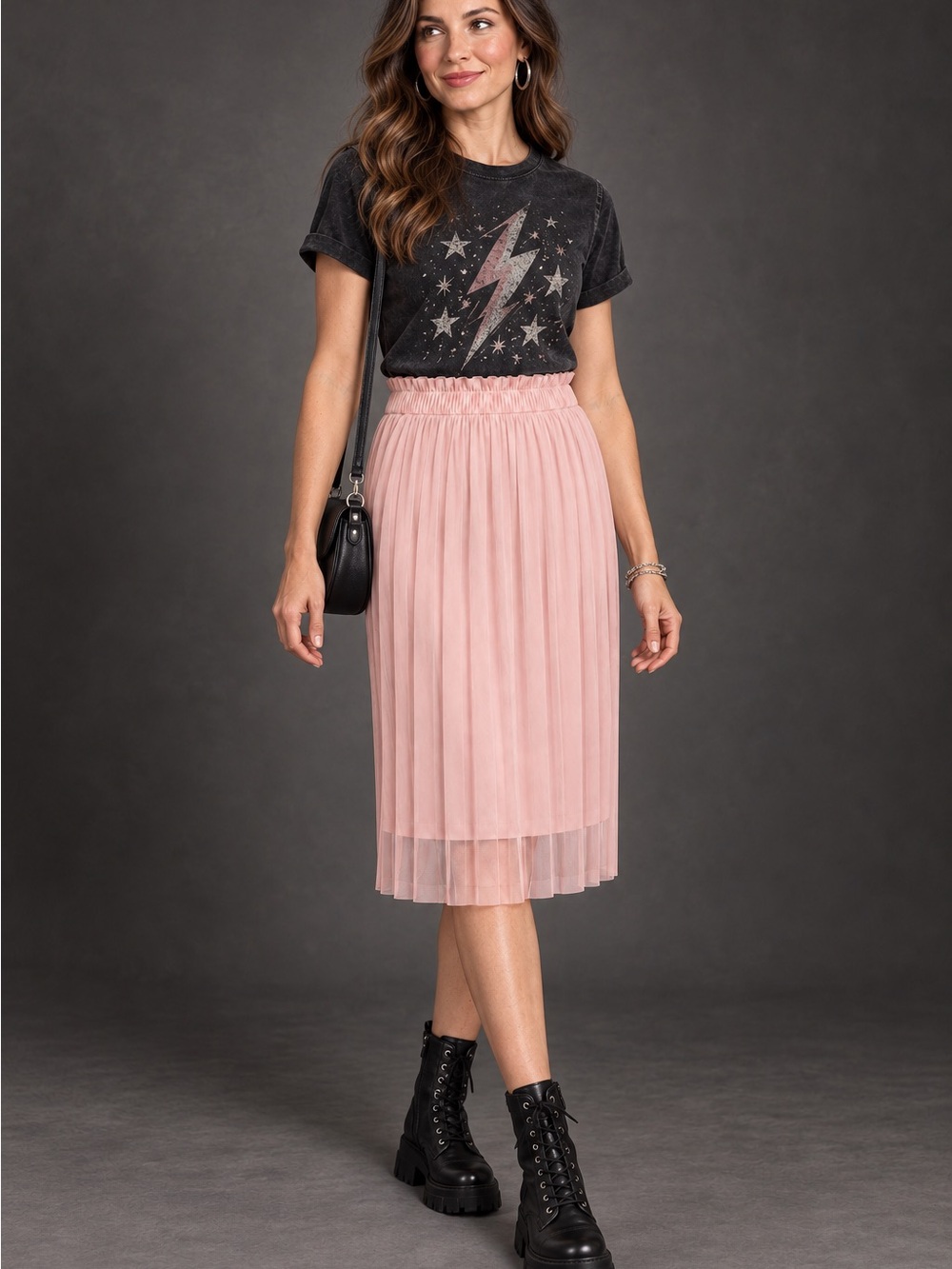 june & hudson Blush Pink Pleated Midi Skirt